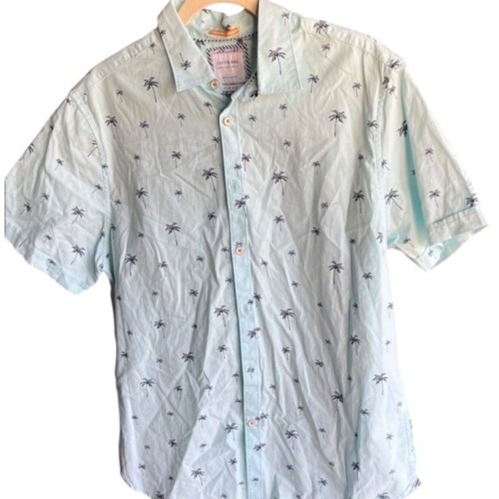 Cactus Man Lightweight Cotton Aqua Palm Print Men's Casual Shirt